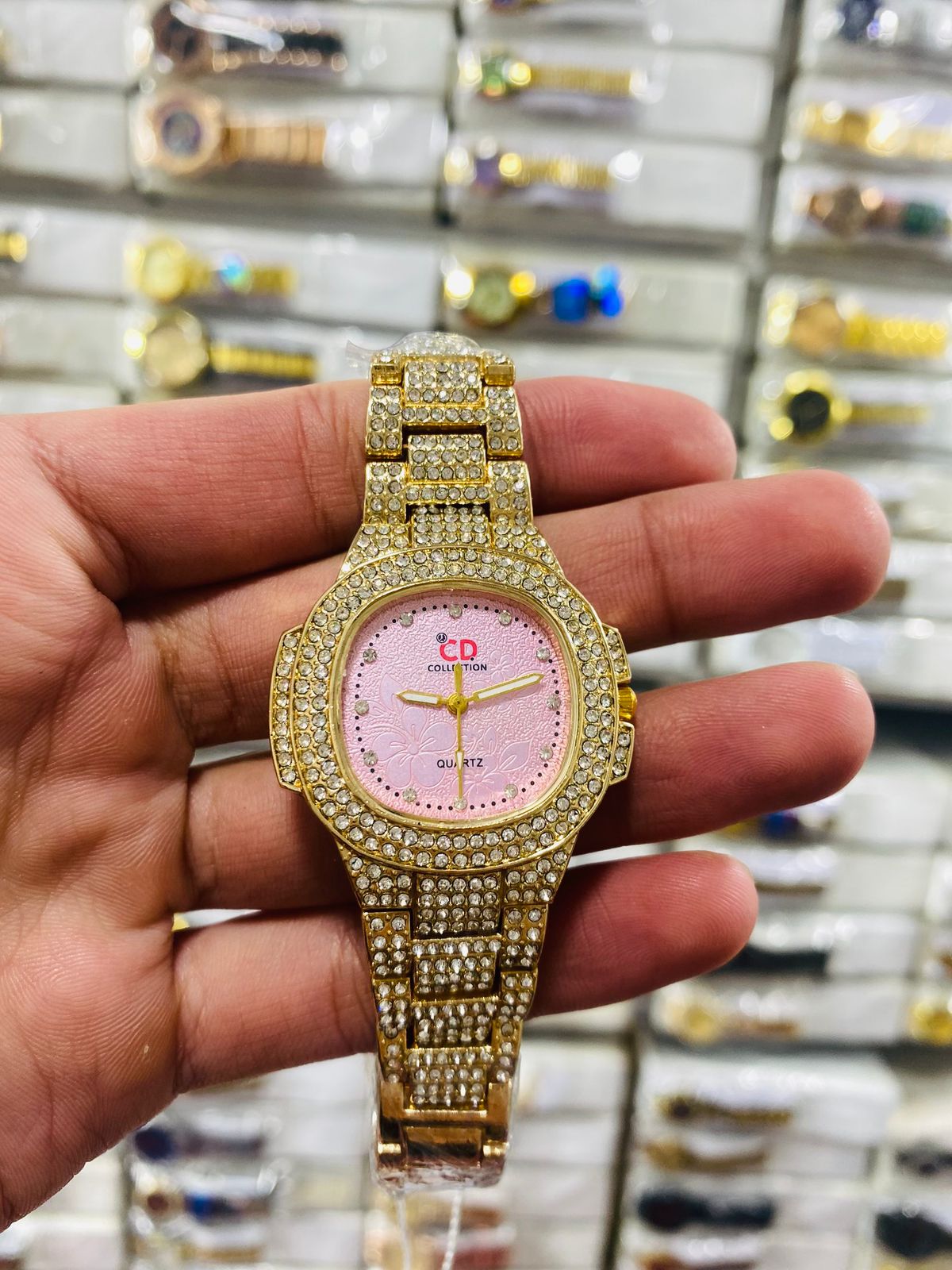 Two Toned Iced Out Quartz Movement Womens Watch