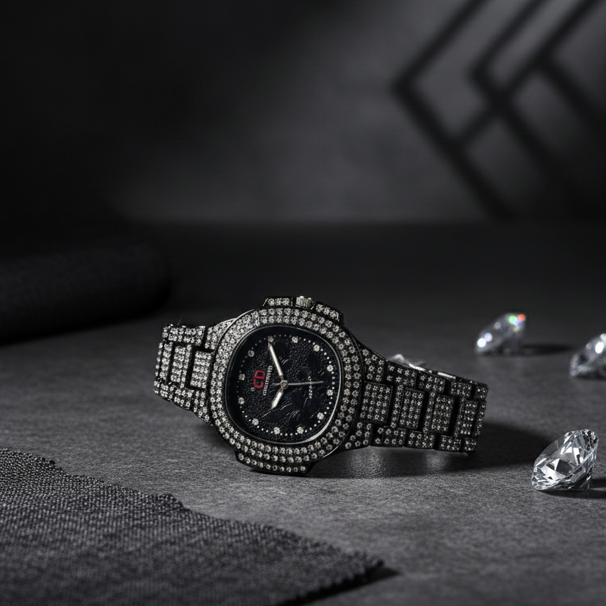 Two Toned Iced Out Quartz Movement Womens Watch